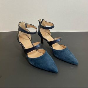 Franco Sarto, Navy blue, suede/leather, ankle strap heels